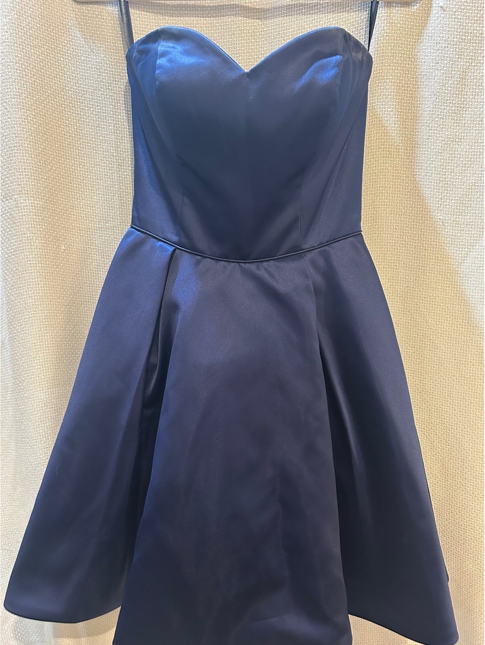 Sherri Hill Navy Blue Strapless Satin Fit and Flare Dress Size 4